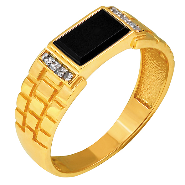 Ювелирное изделие - Мужская печатка из красного золота с агатом и фианитами в магазине Best-Gold 141793