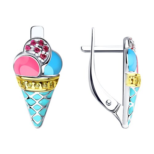 Серьги из серебра с фианитами и эмалью Ювелирное изделие - Серьги из серебра с фианитами и эмалью в магазине Best-Gold 032236