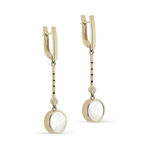 Ювелирное изделие - Серьги из жёлтого золота с бриллиантами и перламутром в магазине Best-Gold 036315