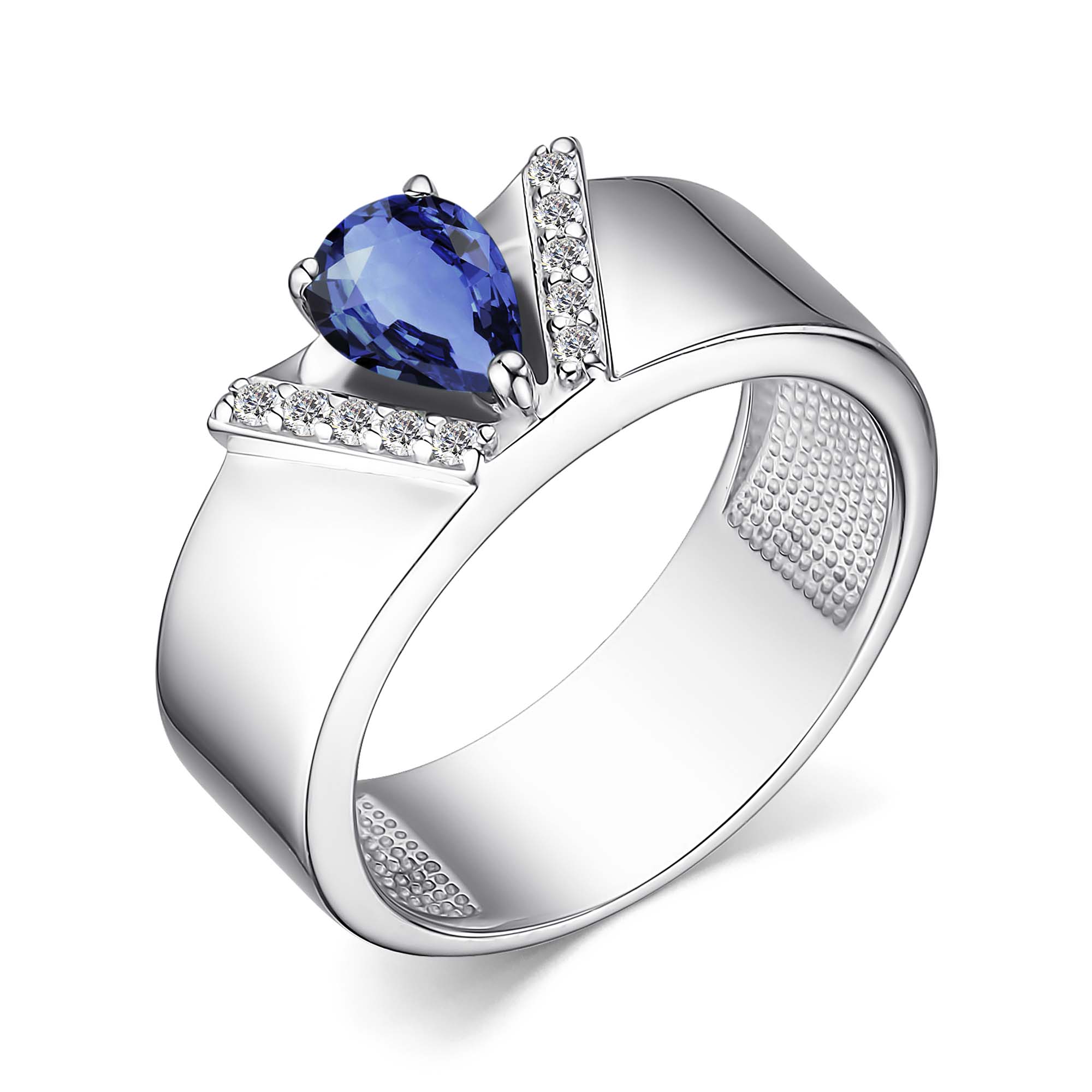 Ювелирное изделие - Кольцо из серебра с сапфиром ГТ и фианитами в магазине Best-Gold 146623