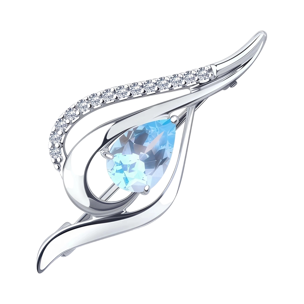 Ювелирное изделие - Брошь из серебра с топазом и фианитами в магазине Best-Gold 152595