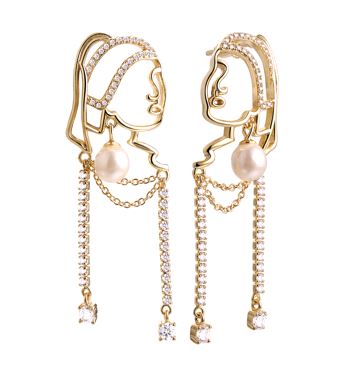 Ювелирное изделие - Серьги из серебра с жемчугом и фианитами в магазине Best-Gold 149592