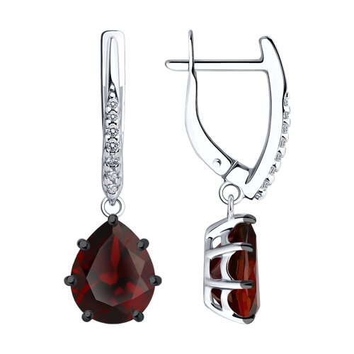 Серьги из серебра с гранатом и фианитами Ювелирное изделие - Серьги из серебра с гранатом и фианитами в магазине Best-Gold 152579