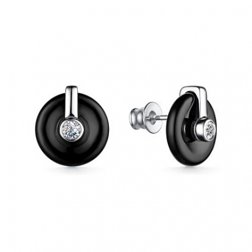 Серьги из серебра с черным ониксом и фианитами Ювелирное изделие - Серьги из серебра с черным ониксом и фианитами в магазине Best-Gold 134745