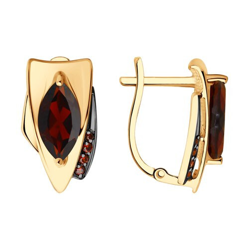 Ювелирное изделие - Серьги из красного золота с гранатами и фианитами в магазине Best-Gold 029236