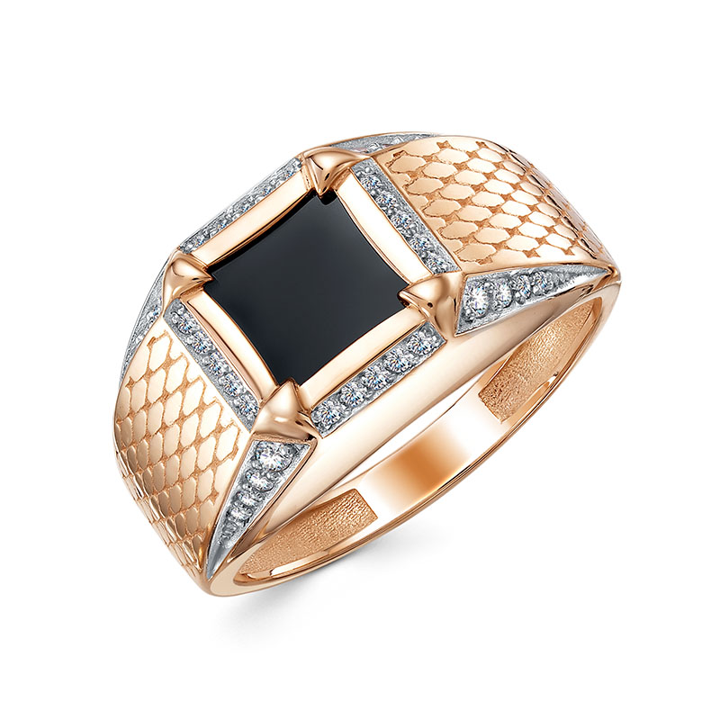 Мужская печатка из красного золота с ситаллом и фианитами Ювелирное изделие - Мужская печатка из красного золота с ситаллом и фианитами в магазине Best-Gold 145337